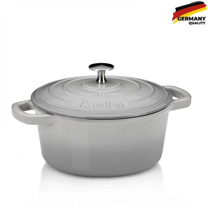 Каструля чавунна з кришкою KELA Calido 24 см 3,8 л (12606) сіра